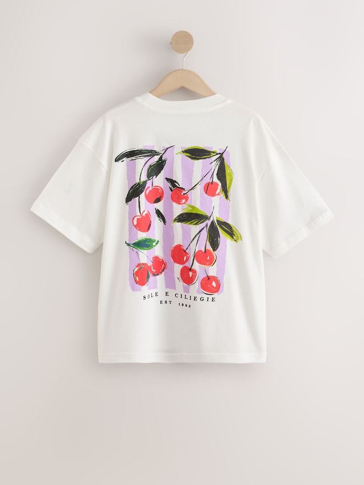 White Oversize Graphic Cherry T-Shirt - Image 1 of 4