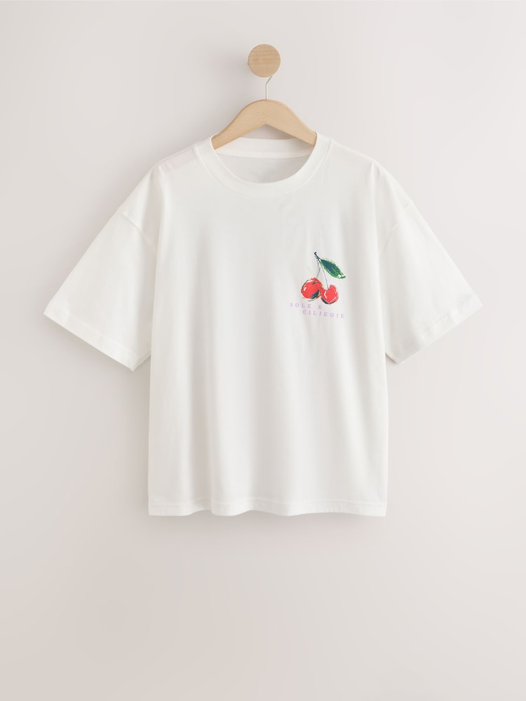 White Oversize Graphic Cherry T-Shirt - Image 2 of 4