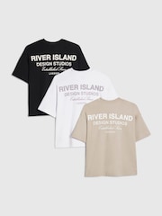 River Island Blue Branded Back Print T-Shirt 3 Pack - Image 1 of 3