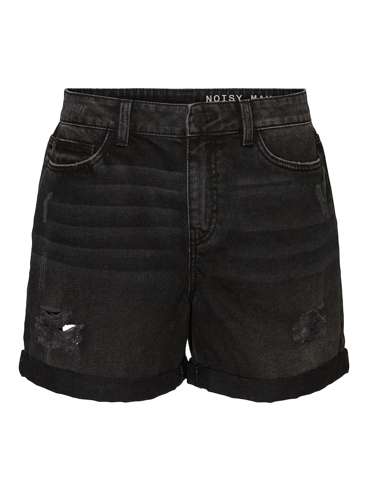 NOISY MAY washed black distressed High Waist Mom Shorts - Image 5 of 5
