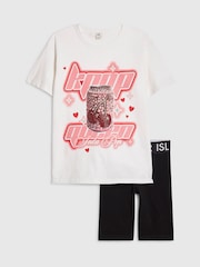 River Island White K Pop Soda Queen T-Shirt & Cycle Shorts Set - Image 1 of 5