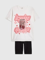River Island White K Pop Soda Queen T-Shirt & Cycle Shorts Set - Image 3 of 5