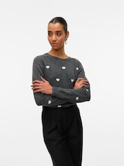 Vero Moda Charcoal Grey Round Neck Soft Touch Cosy Knitted Jumper - Image 2 of 5