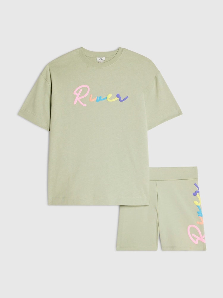River Island Green River Logo T-Shirt & Cycle Shorts Set - Image 1 of 5 River Island Green River Logo T-Shirt & Cycle Shorts Set - Image 1 of 5