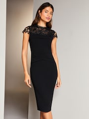 Lipsy Black Lace Top Bodycon Dress - Image 1 of 4