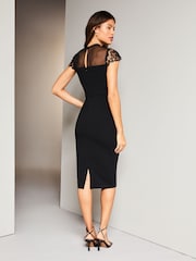 Lipsy Black Lace Top Bodycon Dress - Image 2 of 4