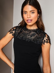 Lipsy Black Lace Top Bodycon Dress - Image 4 of 4