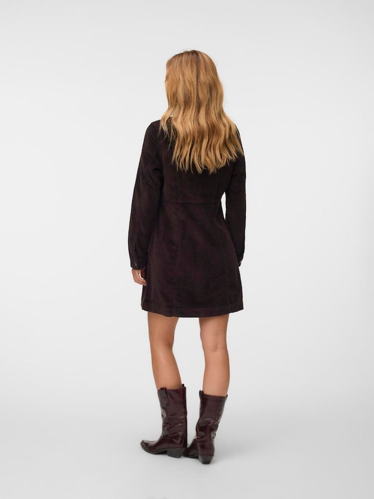 VERO MODA Brown Long Sleeve Corduroy Mini Dress - Image 2 of 5