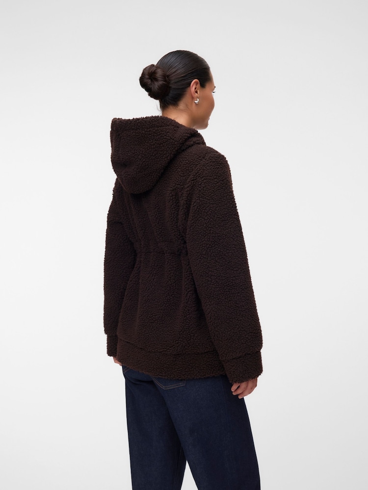 Mamalicious Brown Maternity 3-in-1 Teddy Jacket with Removable Front - Image 2 of 5