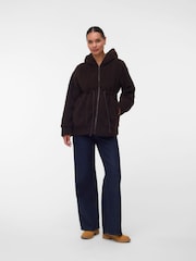 Mamalicious Brown Maternity 3-in-1 Teddy Jacket with Removable Front - Image 4 of 5