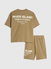 River Island Brown River Varsity T-Shirt & Shorts Set - Image 2 of 5