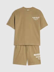 River Island Brown River Varsity T-Shirt & Shorts Set - Image 3 of 5