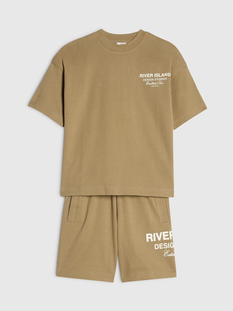 River Island Brown River Varsity T-Shirt & Shorts Set - Image 2 of 4 River Island Brown River Varsity T-Shirt & Shorts Set - Image 2 of 4