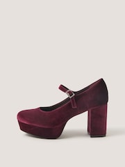 Monsoon Red Polly Velvet Mary Jane Platform Heels - Image 2 of 3