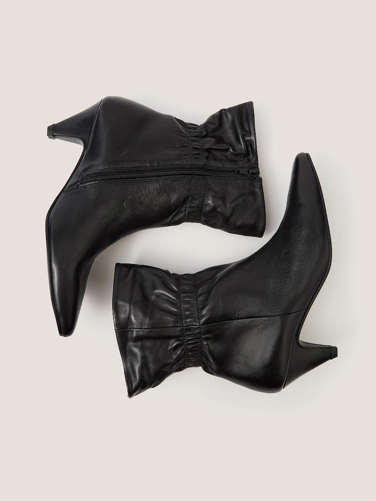 Monsoon Black Fia Ruched Leather Kitten Heel Boots - Image 1 of 3 Monsoon Black Fia Ruched Leather Kitten Heel Boots - Image 1 of 3