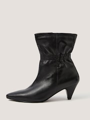 Monsoon Black Fia Ruched Leather Kitten Heel Boots - Image 2 of 3