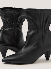 Monsoon Black Fia Ruched Leather Kitten Heel Boots - Image 3 of 3