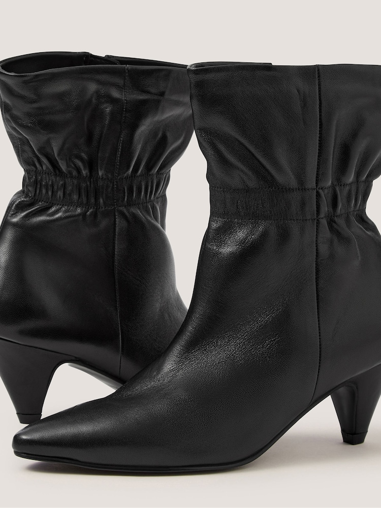 Monsoon Black Fia Ruched Leather Kitten Heel Boots - Image 3 of 3 Monsoon Black Fia Ruched Leather Kitten Heel Boots - Image 3 of 3
