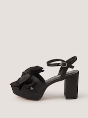Monsoon Black Grace Bow Satin Platform Heels - Image 2 of 3