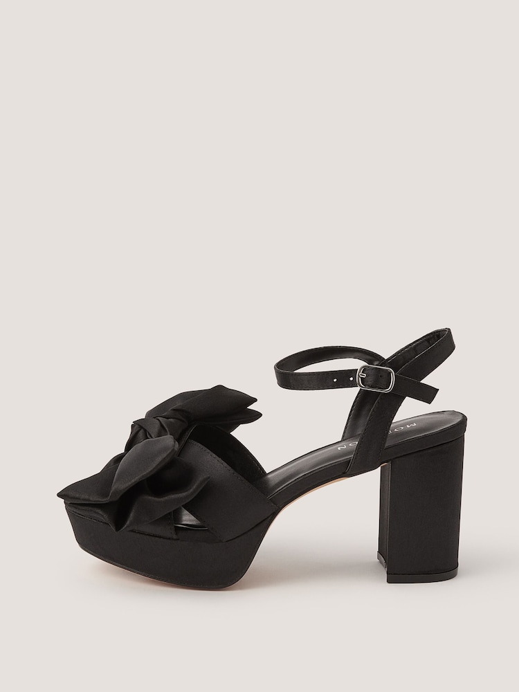 Monsoon Black Grace Bow Satin Platform Heels - Image 2 of 3 Monsoon Black Grace Bow Satin Platform Heels - Image 2 of 3