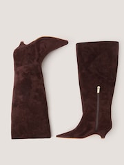 Monsoon Brown Isha Faux Suede Knee High Heeled Boots - Image 1 of 3