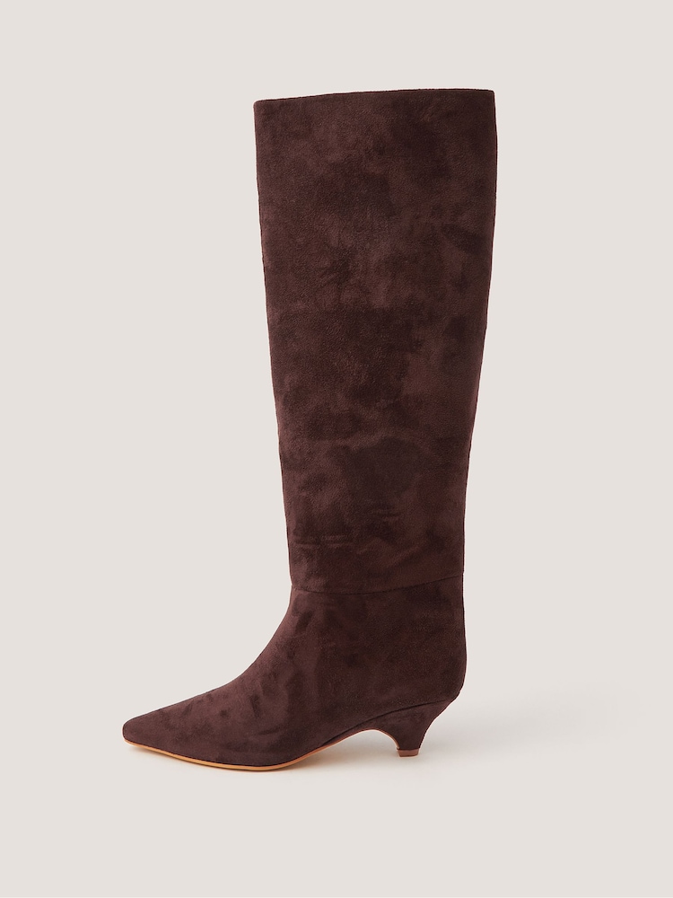 Monsoon Brown Isha Faux Suede Knee High Heeled Boots - Image 2 of 3 Monsoon Brown Isha Faux Suede Knee High Heeled Boots - Image 2 of 3