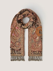 Monsoon Brown Ingrid Embroidered Paisley Print Scarf - Image 1 of 4