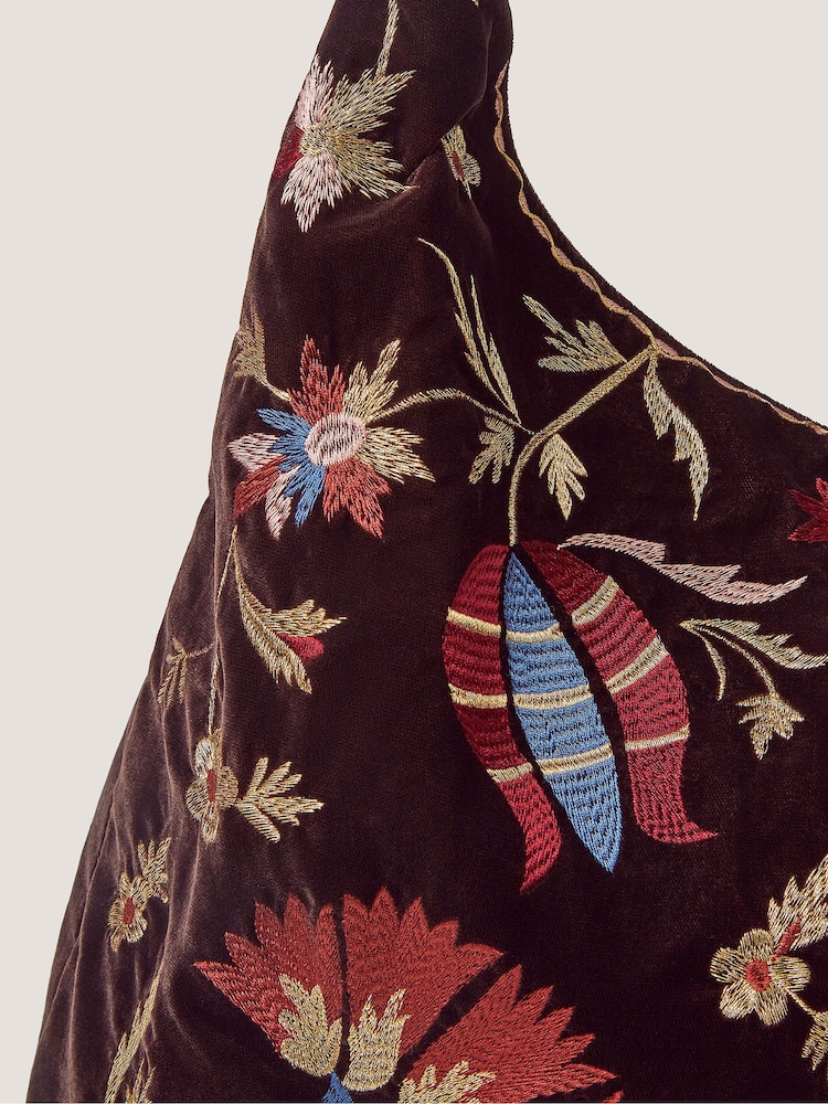 Monsoon Brown Hatti Embroidered Velvet Slouchy Shoulder Bag - Image 2 of 4 Monsoon Brown Hatti Embroidered Velvet Slouchy Shoulder Bag - Image 2 of 4