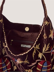 Monsoon Brown Hatti Embroidered Velvet Slouchy Shoulder Bag - Image 4 of 4