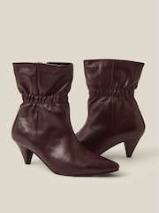 Monsoon Red Fia Ruched Leather Kitten Heel Boots - Image 1 of 2