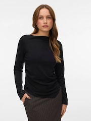 Қара - Vero Moda ұзын жеңді, қысылған белді, қайық жағалы жейде - 5суретінің 1 суреті