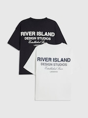 أسود - حزمة من 2 تيشِرتات بطبعة شعار "River" على الظهر من River Island - صورة 1 من 4