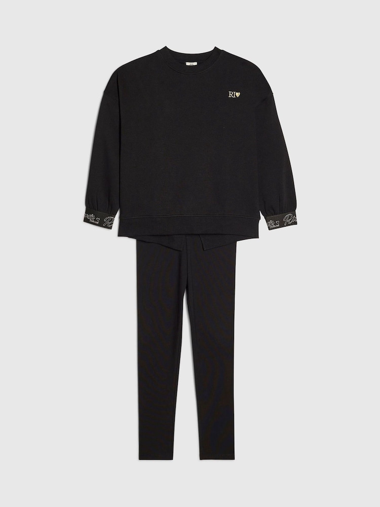 Schwarz - River Island Split Back Logo Sweatshirt & Leggings Set - Bild 1 von 5 Schwarz - River Island Split Back Logo Sweatshirt & Leggings Set - Bild 1 von 5