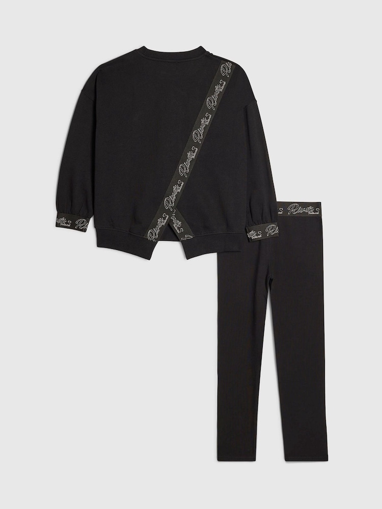 Schwarz - River Island Split Back Logo Sweatshirt & Leggings Set - Bild 2 von 5 Schwarz - River Island Split Back Logo Sweatshirt & Leggings Set - Bild 2 von 5
