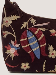 Monsoon Brown Hatti Embroidered Velvet Crossbody Bag - Image 2 of 4