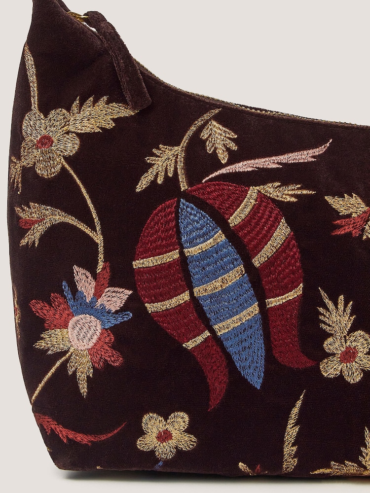 Monsoon Brown Hatti Embroidered Velvet Crossbody Bag - Image 2 of 4 Monsoon Brown Hatti Embroidered Velvet Crossbody Bag - Image 2 of 4