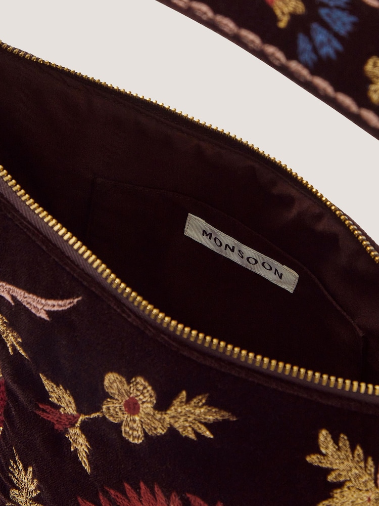 Monsoon Brown Hatti Embroidered Velvet Crossbody Bag - Image 4 of 4 Monsoon Brown Hatti Embroidered Velvet Crossbody Bag - Image 4 of 4