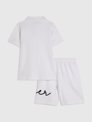 River Island White Logo Polo Shirt & Short Set - Image 2 of 5