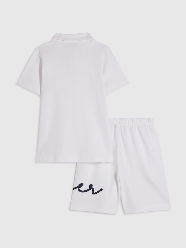River Island White Logo Polo Shirt & Short Set - Image 2 of 5 River Island White Logo Polo Shirt & Short Set - Image 2 of 5