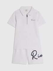 River Island White Logo Polo Shirt & Short Set - Image 3 of 5