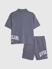 River Island Blue River Varsity Polo Shirt & Shorts Set - Image 2 of 5