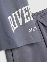 River Island Blue River Varsity Polo Shirt & Shorts Set - Image 4 of 5
