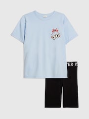 River Island Blue Six Seven Girls Club T-Shirt & Cycle Short Set - Image 1 of 5