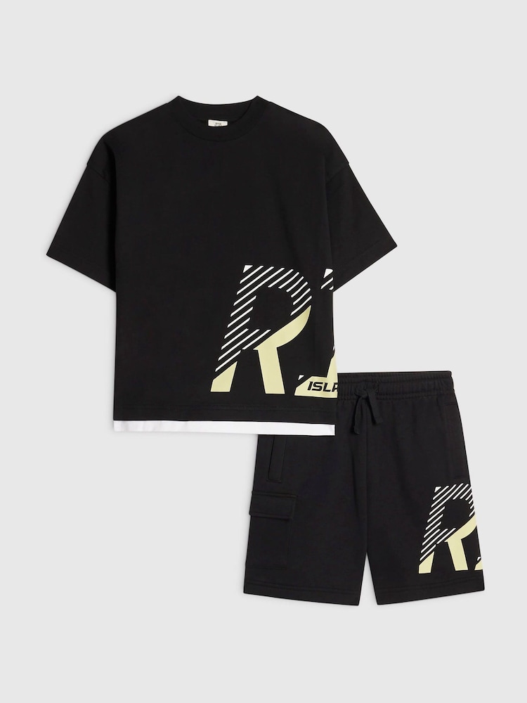River Island Black River Athelesuire T-Shirt & Shorts Set - Image 1 of 5