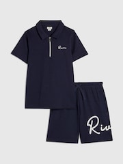 River Island Blue River Logo Polo Shirt & Shorts Set - Image 1 of 5