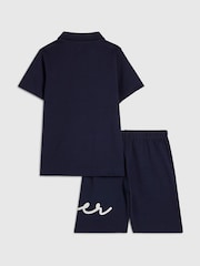 River Island Blue River Logo Polo Shirt & Shorts Set - Image 2 of 5