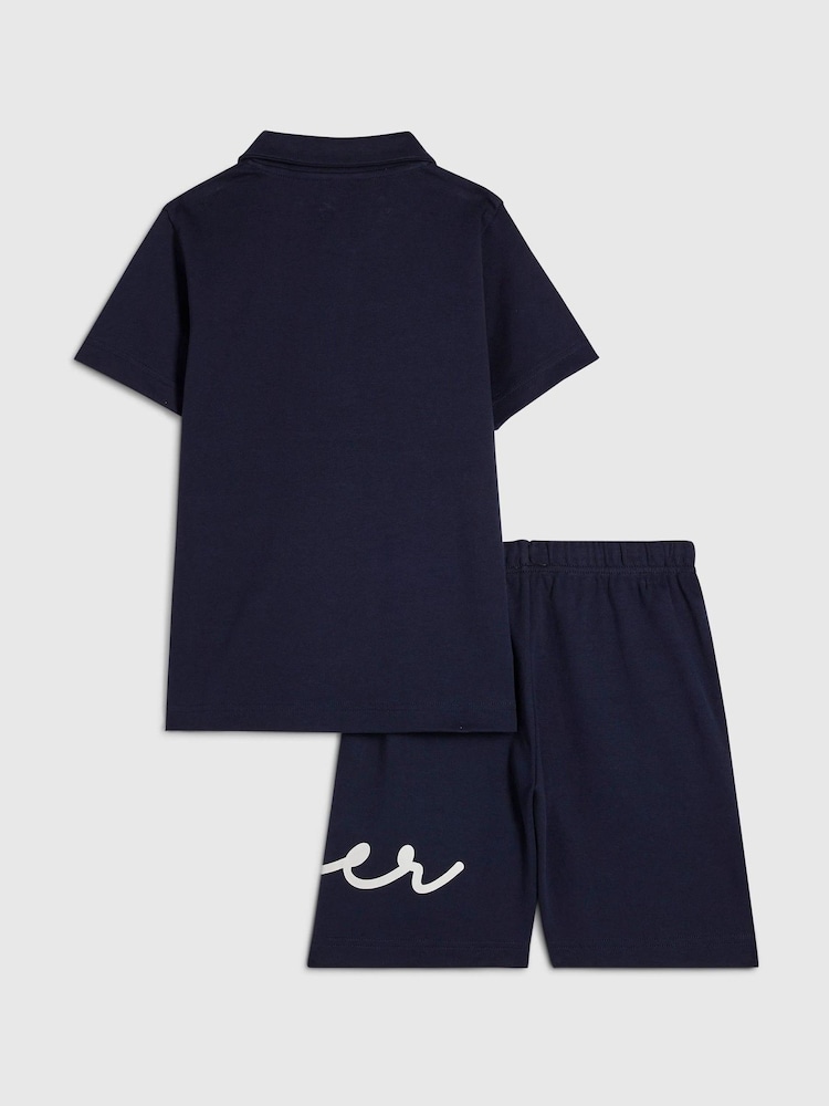 River Island Blue River Logo Polo Shirt & Shorts Set - Image 2 of 5 River Island Blue River Logo Polo Shirt & Shorts Set - Image 2 of 5