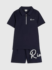 River Island Blue River Logo Polo Shirt & Shorts Set - Image 3 of 5