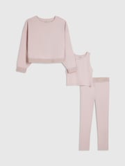 River Island Pink Split Back Logo Sweatshirt & Leggings Set 3 Piece - Image 1 of 4