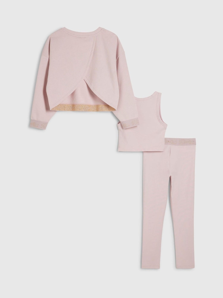 River Island Pink Split Back Logo Sweatshirt & Leggings Set 3 Piece - Image 2 of 4 River Island Pink Split Back Logo Sweatshirt & Leggings Set 3 Piece - Image 2 of 4
